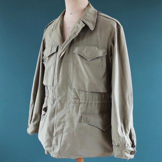 Vintage 1940s US army field jacket - WW2 M43 - green sateen cotton - 46” chest