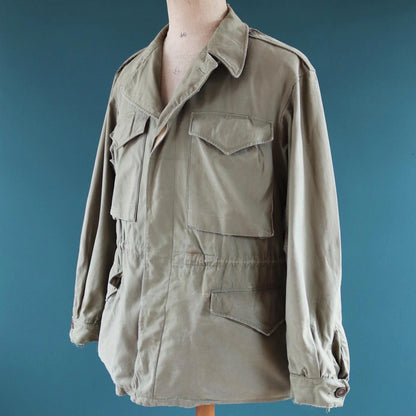 Vintage 1940s US army field jacket - WW2 M43 - green sateen cotton - 46” chest