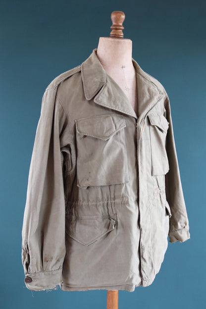 Vintage 1940s US army field jacket - WW2 M43 - green sateen cotton - 46” chest