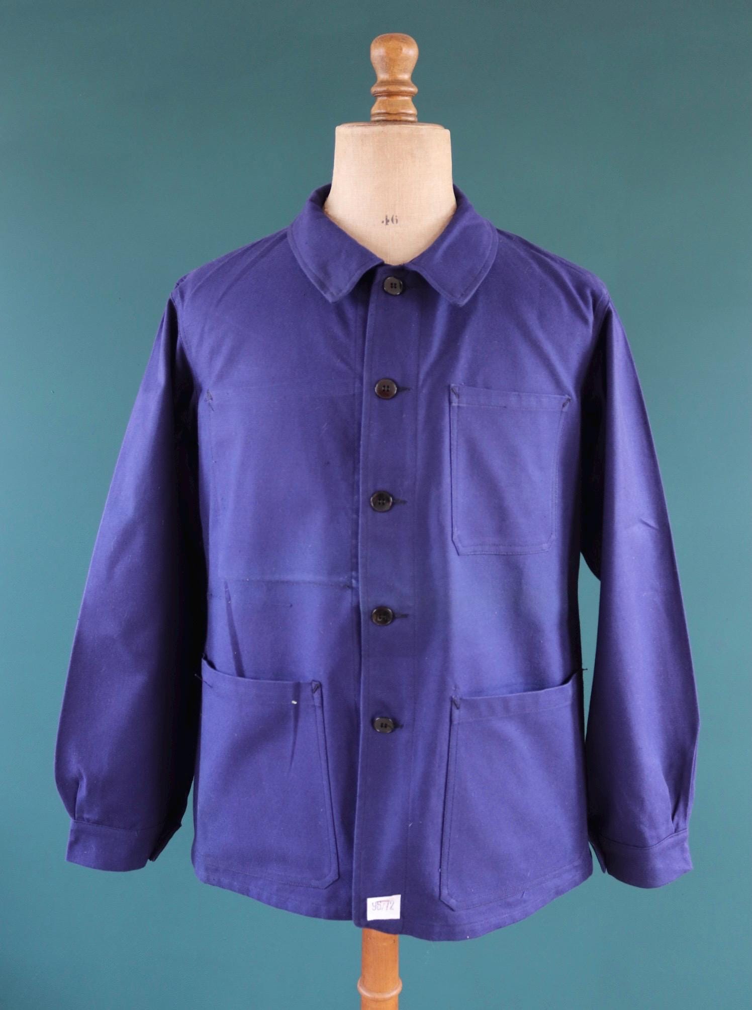 Vintage French blue workwear jacket - 1960s chore coat - 45” chest - bleu de travail - cotton twill - deadstock