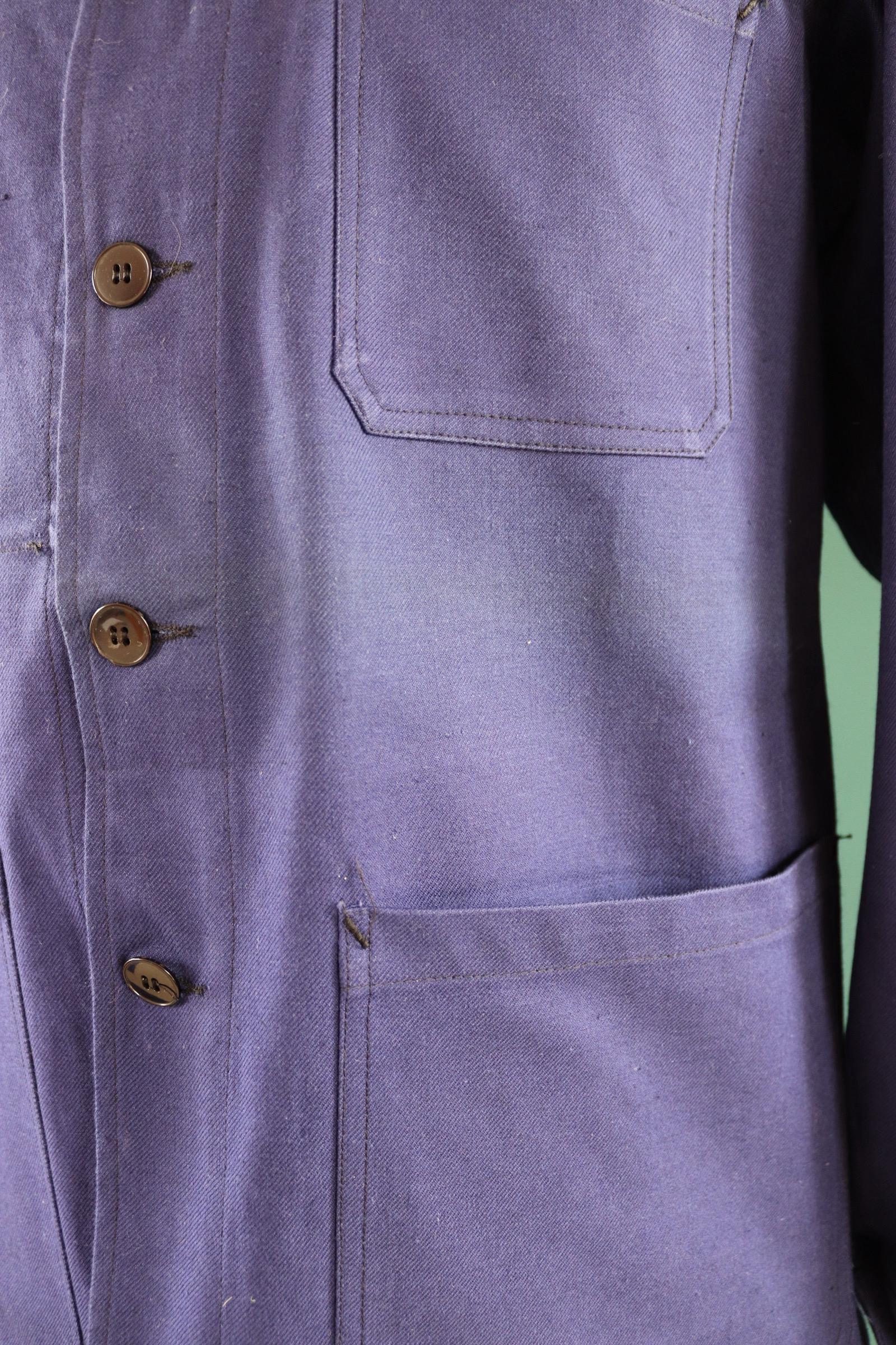 Vintage French blue workwear jacket - 1960s chore coat - 45” chest - bleu de travail - cotton twill - deadstock