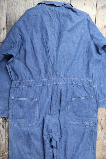 Vintage 1970s 80s workwear coveralls - blue denim overalls - 54” x 47” x 33” - mechanic boiler suit - Goodwood