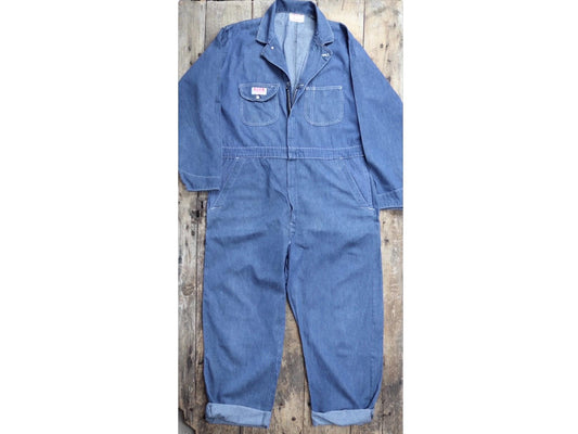 Vintage 1970s 80s workwear coveralls - blue denim overalls - 54” x 47” x 33” - mechanic boiler suit - Goodwood