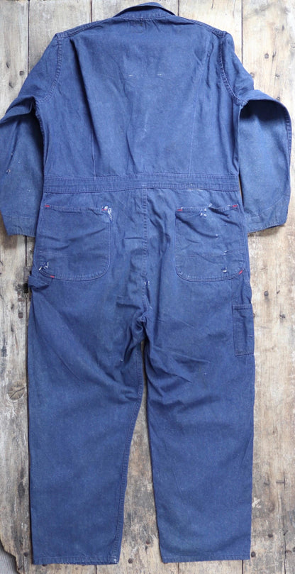 Vintage 1970s 80s workwear coveralls - Wrangler overalls - blue denim chore - 50” x 42” x 29” - mechanic boiler suit