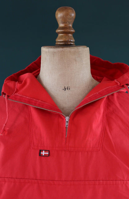 Vintage 1970s red smock - 1980s hiking anorak - 45” chest - for skiing or walking