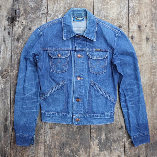 Vintage 1980s Wrangler trucker jacket - 36" chest - denim workwear - whisker fade