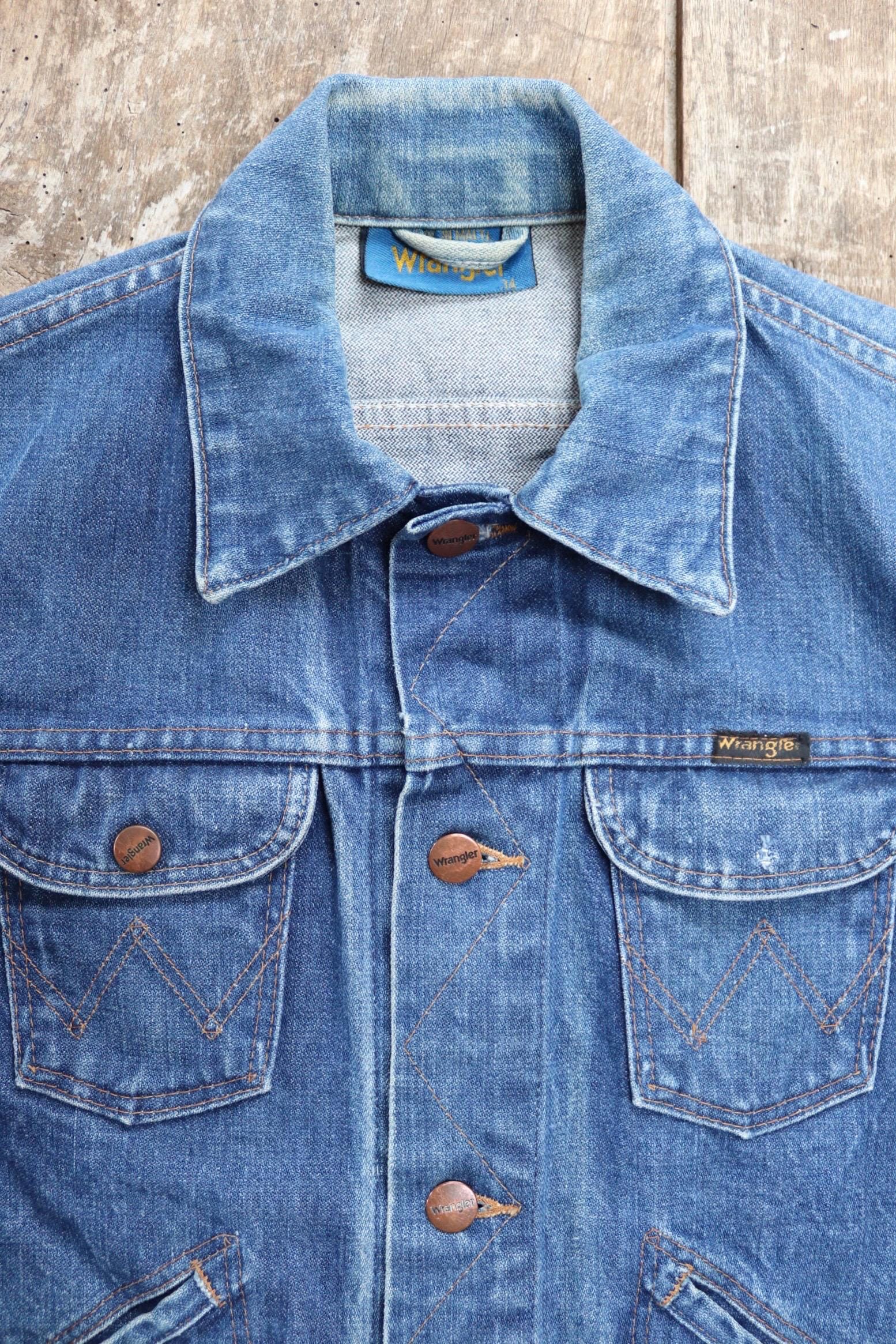 Vintage 1980s Wrangler trucker jacket - 36" chest - denim workwear - whisker fade