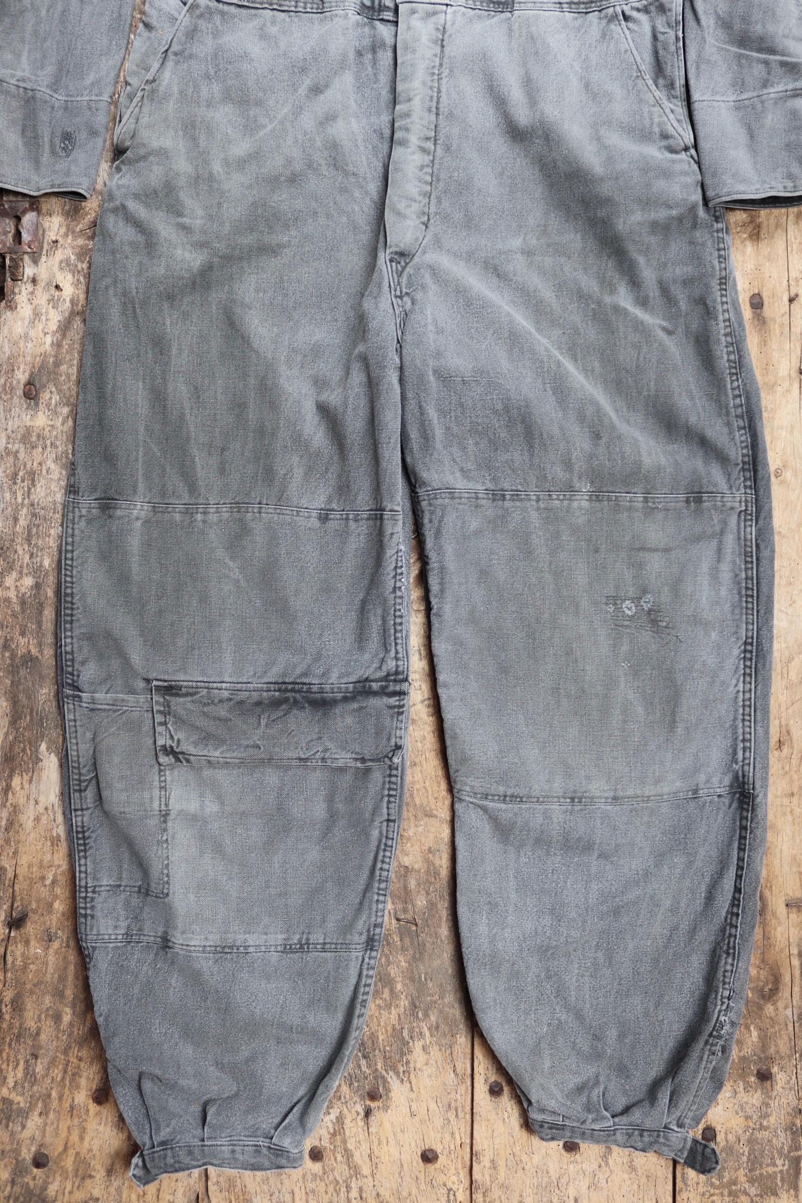 Vintage 1950s Swedish workwear coveralls - black cotton overalls - military tank crew mechanic - 46” x 38” x 29”