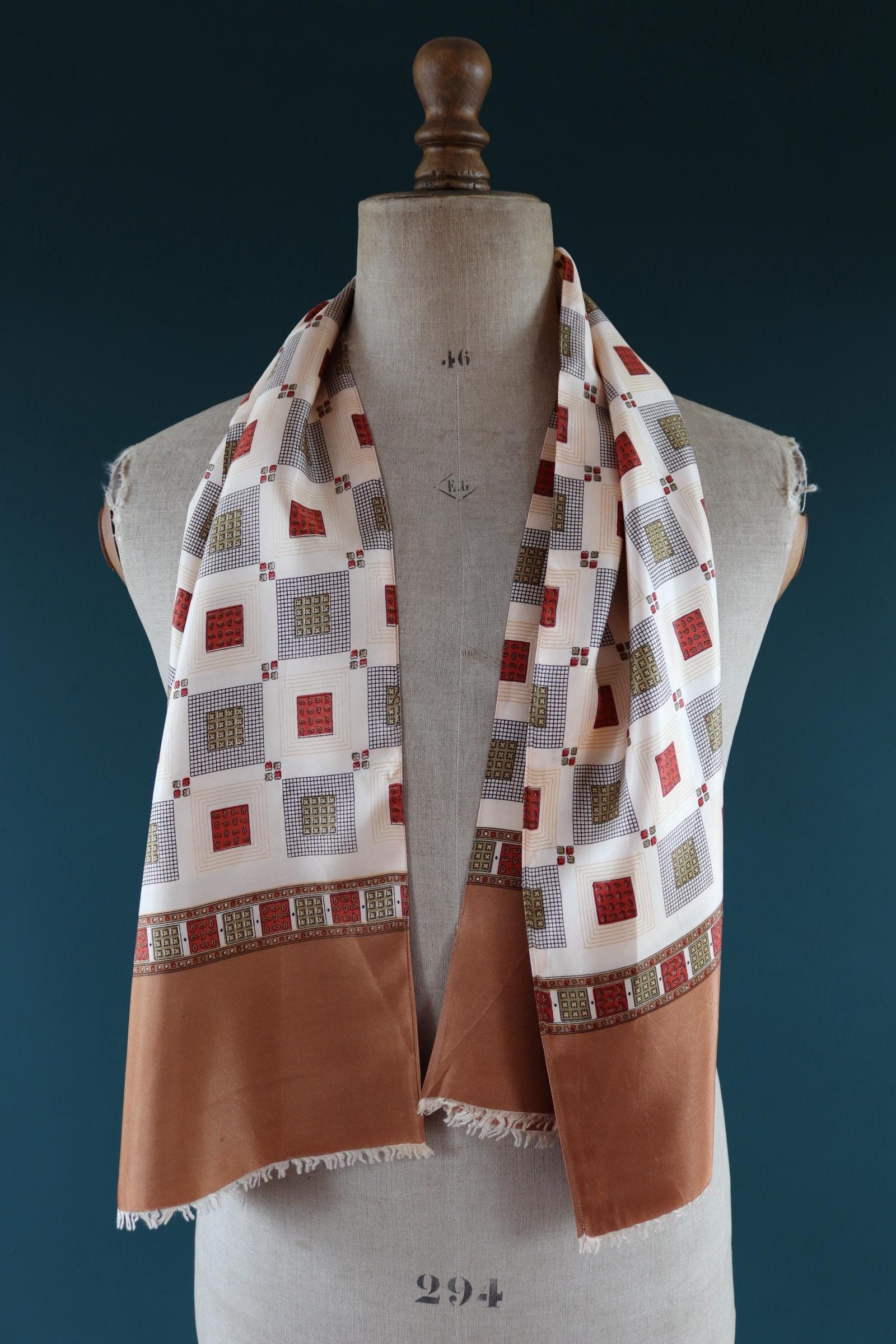 Vintage mod scarf - cream and brown - for Goodwood - wedding attire