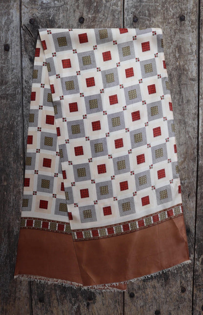 Vintage mod scarf - cream and brown - for Goodwood - wedding attire