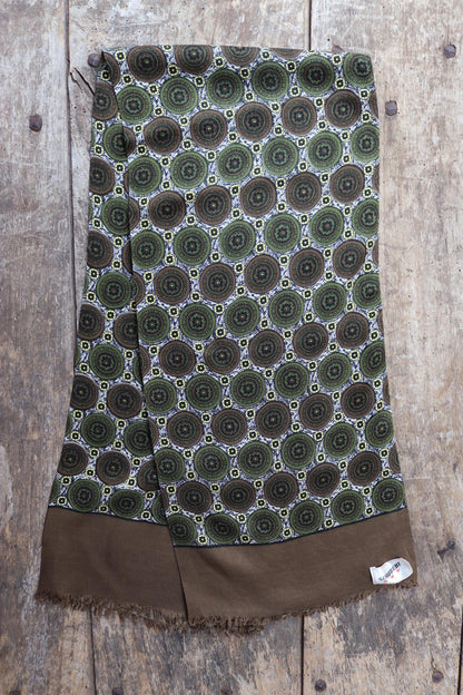 Vintage mens neck scarf - wool and silk - brown and green - Goodwood festival - wedding attire