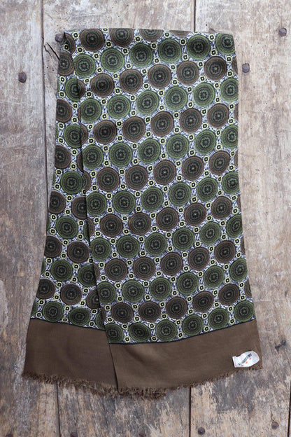 Vintage mens neck scarf - wool and silk - brown and green - Goodwood festival - wedding attire