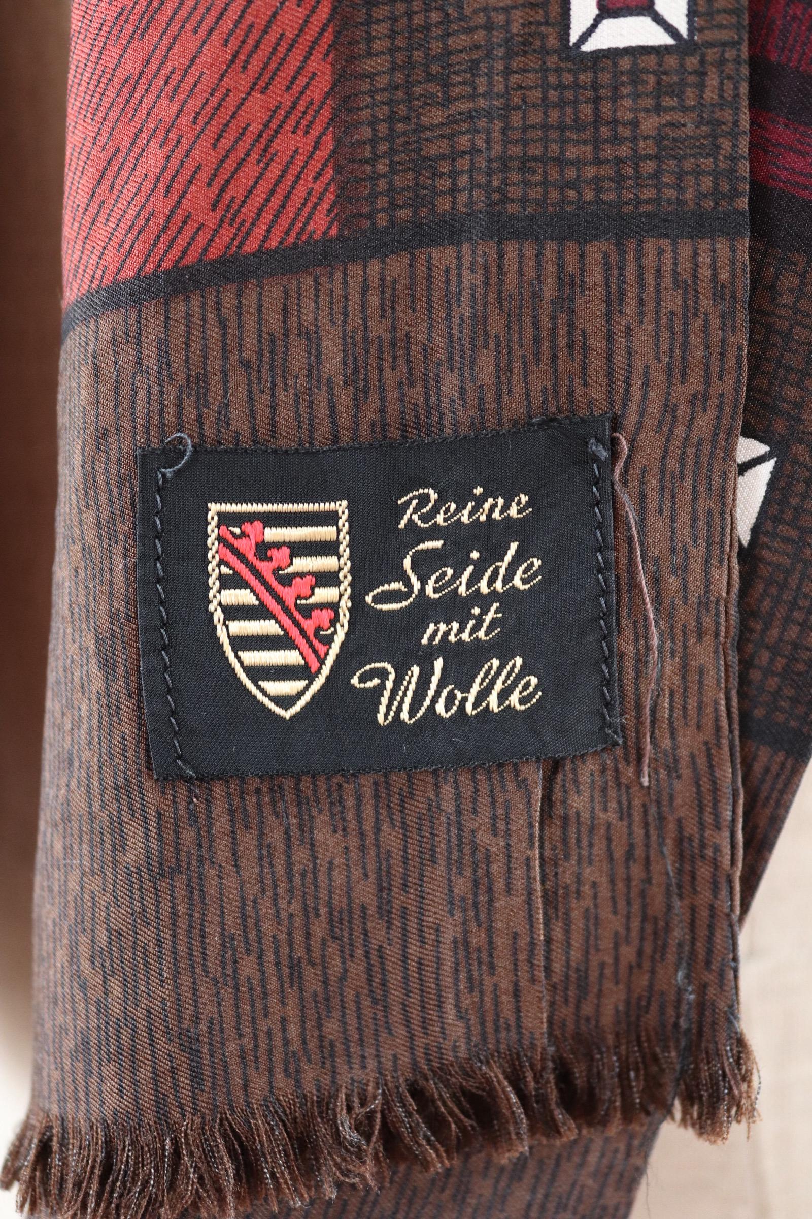 Vintage mens neck scarf - wool and silk - brown and burgundy - Goodwood festival - wedding attire