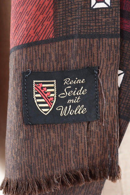 Vintage mens neck scarf - wool and silk - brown and burgundy - Goodwood festival - wedding attire