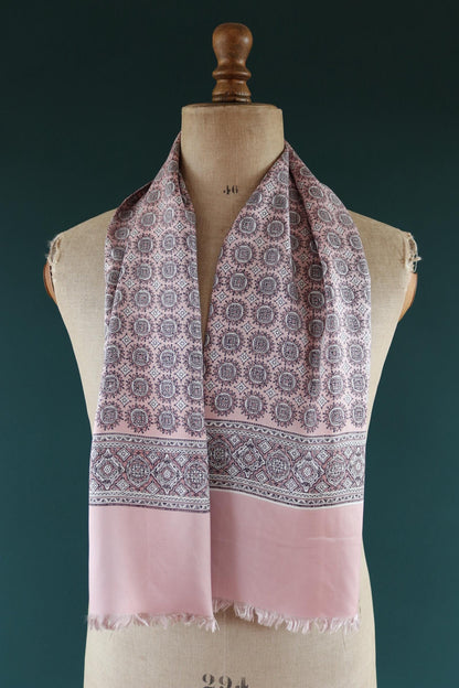 Vintage mens neck scarf - pink and white - mod style - Goodwood festival - wedding attire