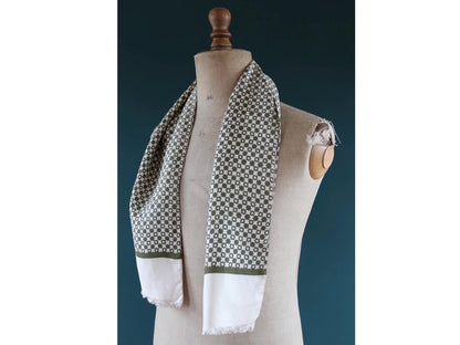 Vintage mens neck scarf - green and cream - mod style - Goodwood festival - wedding attire