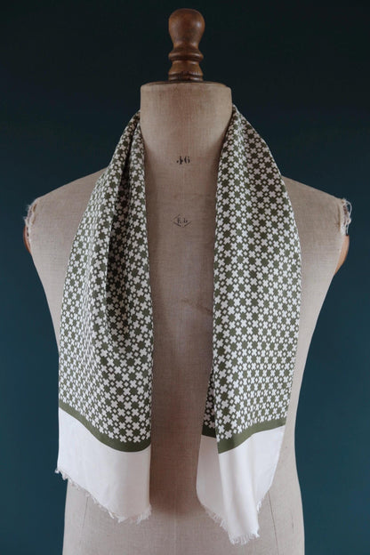 Vintage mens neck scarf - green and cream - mod style - Goodwood festival - wedding attire