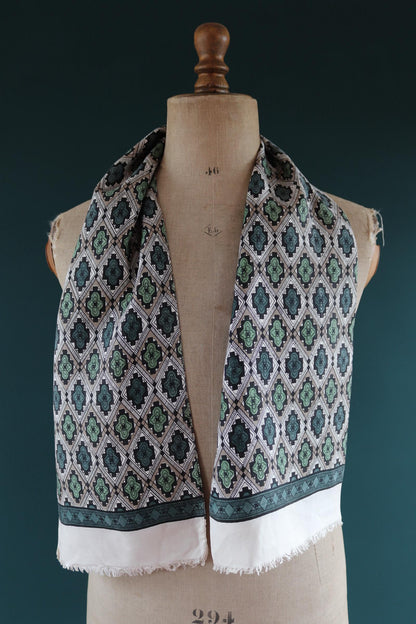 Vintage mens neck scarf - green and taupe - mod style - Goodwood festival - wedding attire