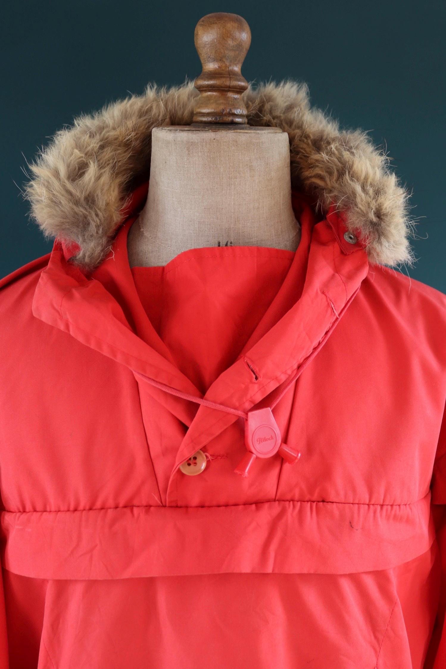 Vintage 1970s 80s red Norwegian smock - hiking anorak - 48” chest