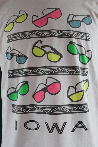 Vintage 1990s Iowa t shirt - sunglasses - neon print - 44” chest