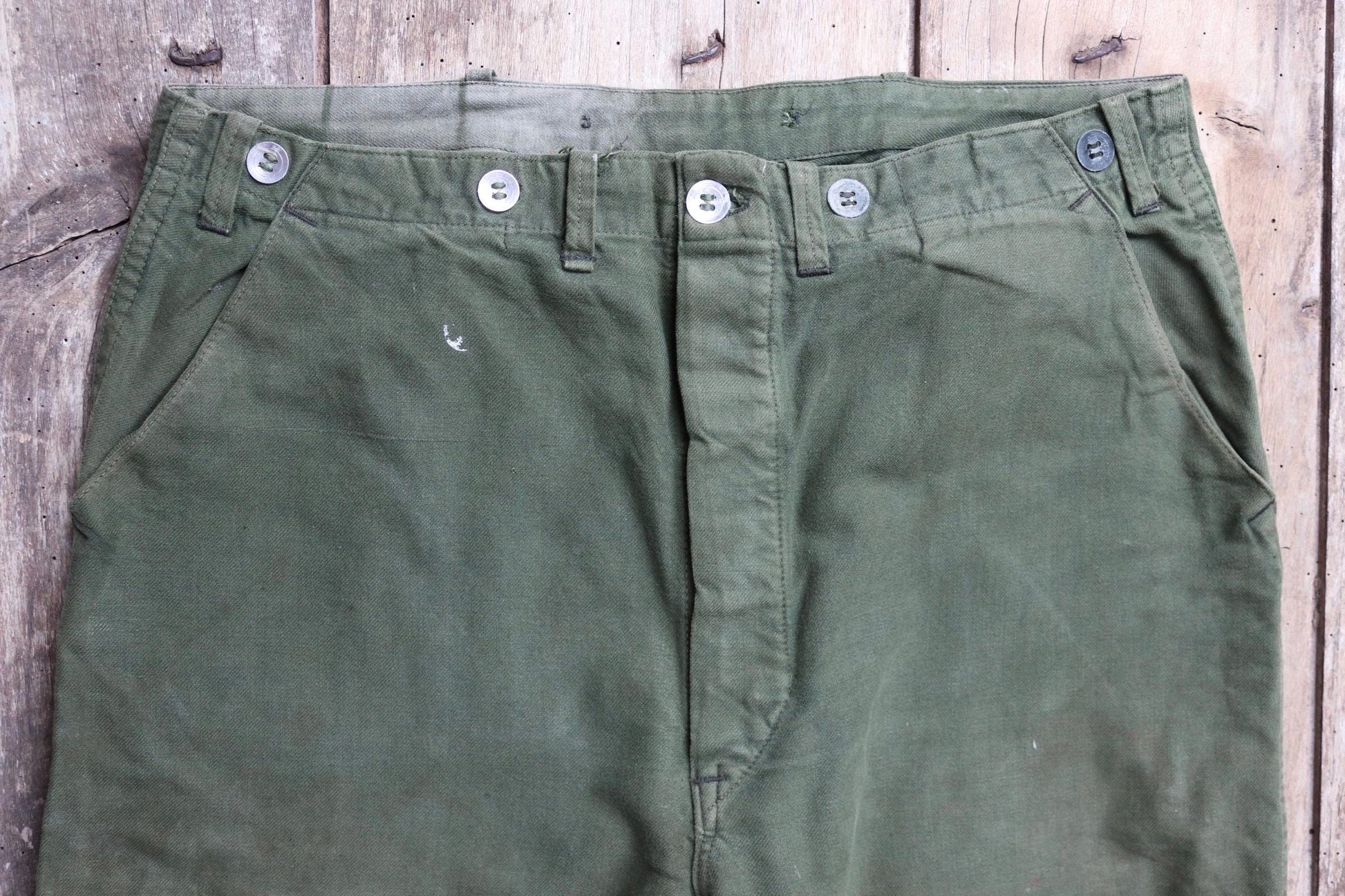 Vintage 1940s 50s Swedish military workwear trousers - utility chore pants - buckle back - 34” x 30”