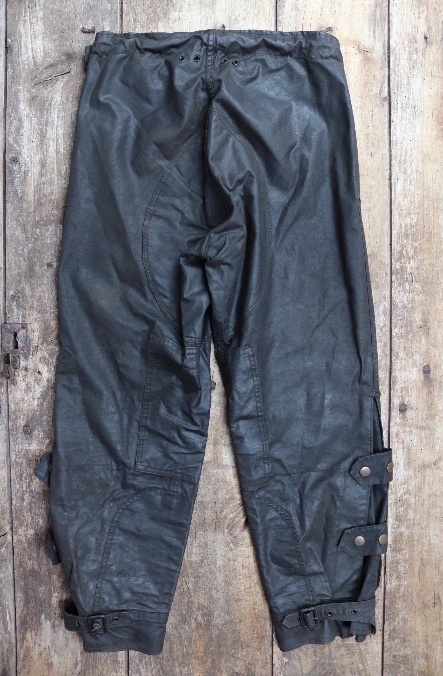 Vintage 1950s Barbour International Suit trousers - waxed cotton - 30" x 27" - Newey press studs - for motorcycle riding - dispatch rider
