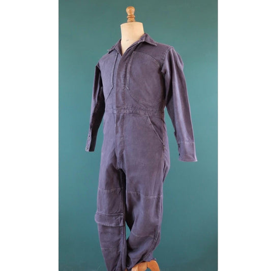 Vintage 1940s 50s Swedish black cotton tank crew coveralls - military workwear overalls - 41” x 34” x 26”