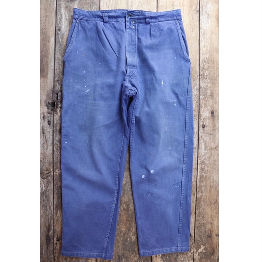 Vintage French workwear trousers - blue cotton twill pants - 1960s chore - 35” x 29”