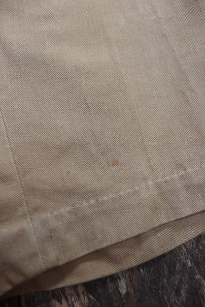 Vintage 1900s 10s French cotton trousers - antique military pants - 38” x 30” - fishtail v notch - buckle back