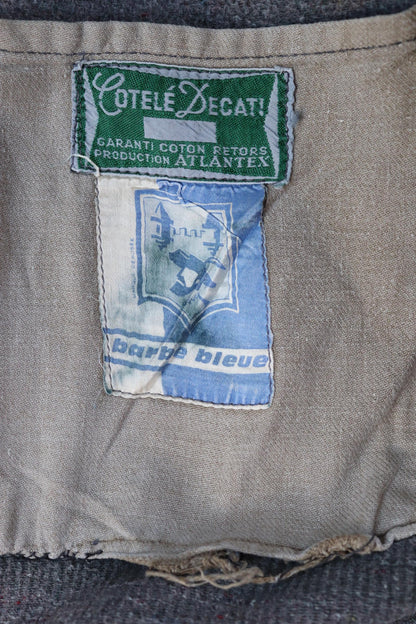 Vintage 1960s French hunting jacket - velours cotele workwear - coutil pique - 40” chest - venery animal scene buttons