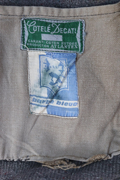 Vintage 1960s French hunting jacket - velours cotele workwear - coutil pique - 40” chest - venery animal scene buttons