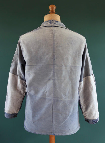 Vintage French blue moleskin jacket - Le Laboureur - 1960s chore coat - distressed condition workwear - 42” chest - faded bleu de travail