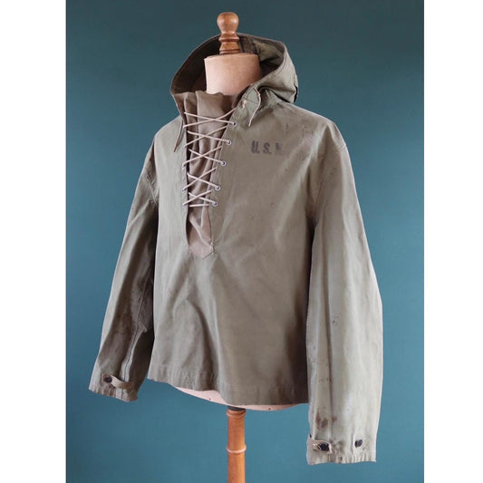 Vintage 1940s 50s US Navy foul weather smock - USN anorak - naval deck jacket - military anorak - 52” chest