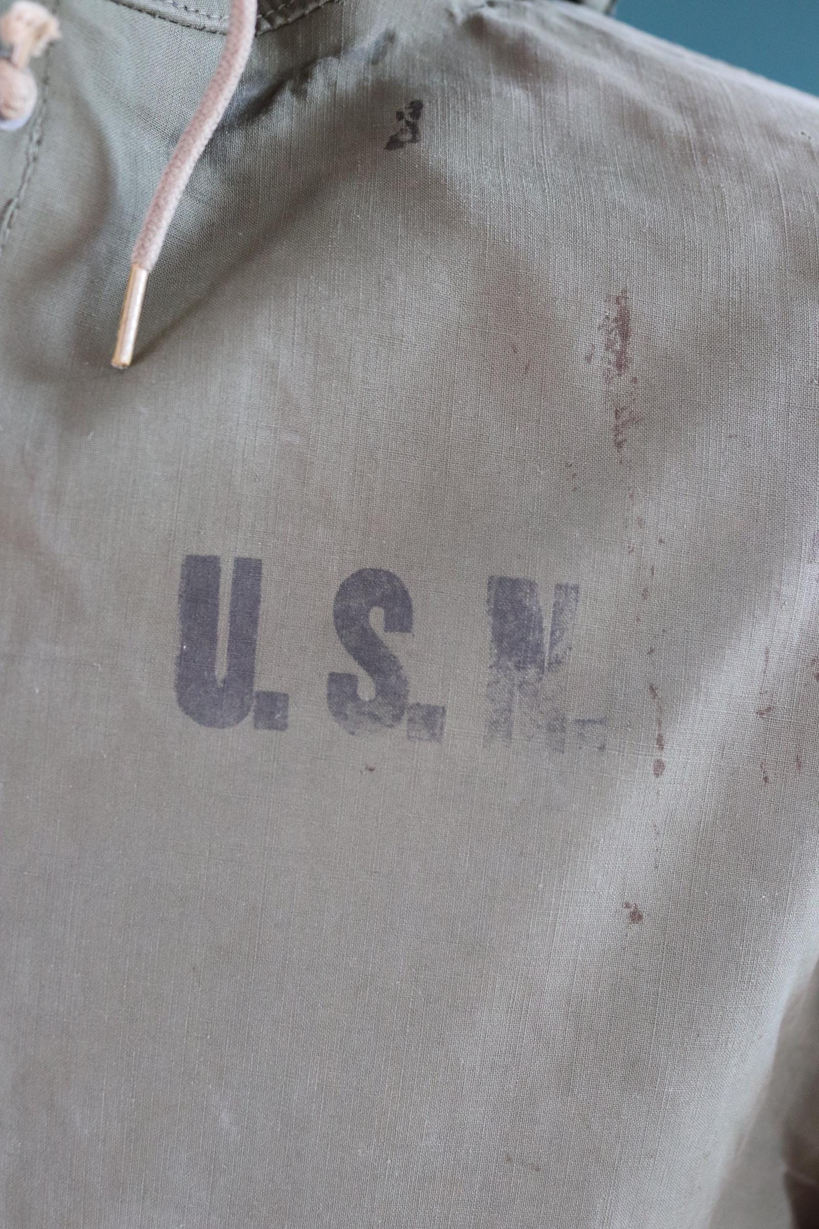 Vintage 1940s 50s US Navy foul weather smock - USN anorak - naval deck jacket - military anorak - 52” chest