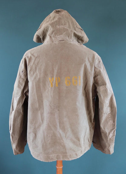 Vintage 1940s US Navy foul weather smock - USN stencilled deck jacket - military parka - 50” chest