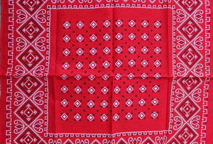 Vintage 1960s red cotton bandana - trunk up Elephant brand - colourfast neckerchief - squash blossom design - Davis and Catterall