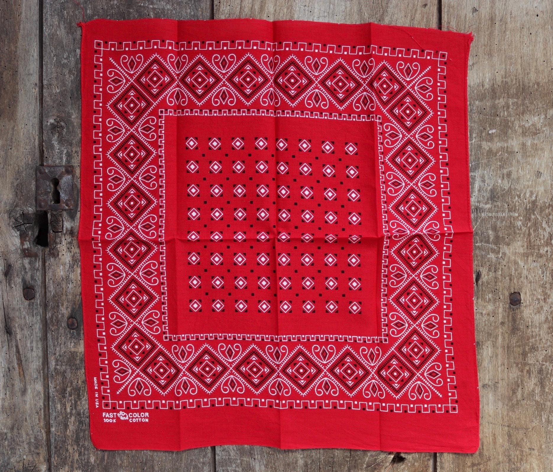 Vintage 1960s red cotton bandana - trunk up Elephant brand - colourfast neckerchief - squash blossom design - Davis and Catterall