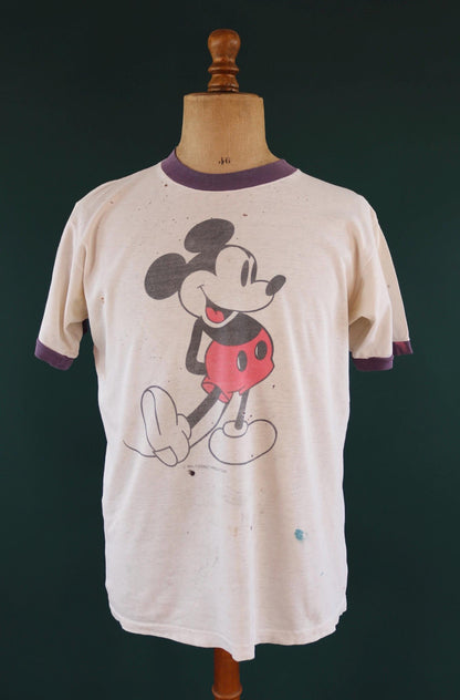 Vintage 1980s thrashed Mickey t shirt - 43” chest - distressed