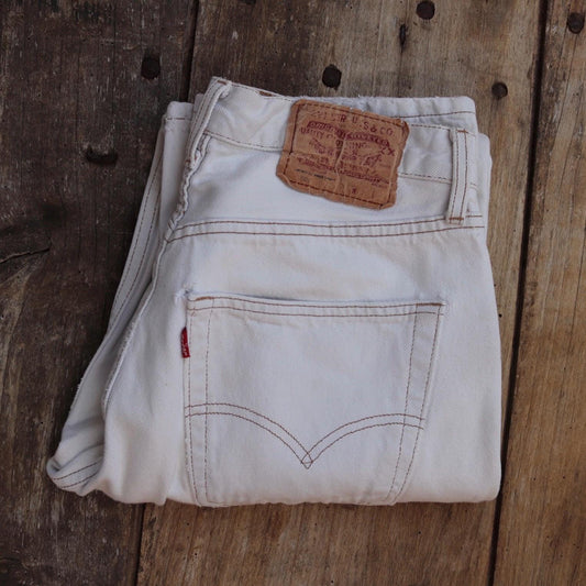 Vintage 1990s white denim Levis 501 jeans - Levi Strauss red tab - small e - 27” x 30”