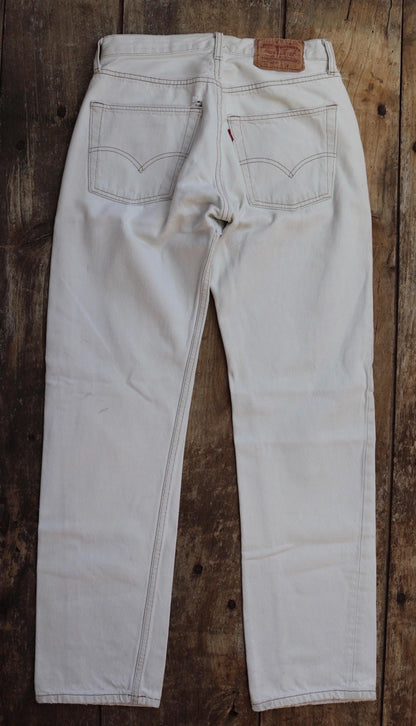 Vintage 1990s white denim Levis 501 jeans - Levi Strauss red tab - small e - 27” x 30”