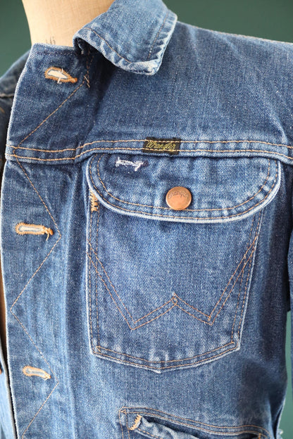 Vintage 1970s 80s Wrangler denim jacket - 39" chest - faded workwear