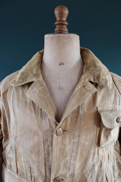 Vintage 1940s duck cotton hunting jacket - American workwear - tin cloth - 48” chest - Red Head