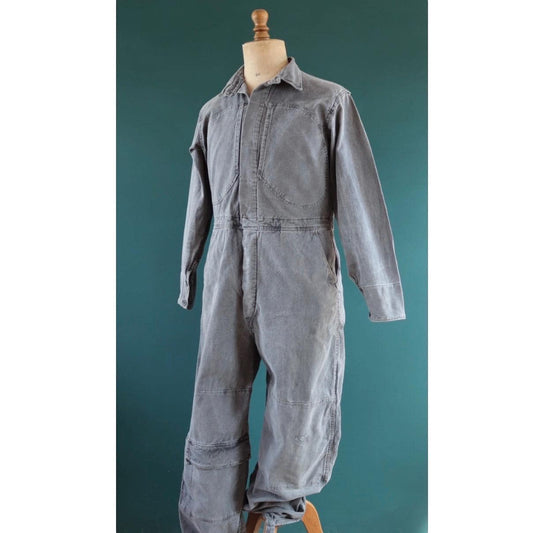 Vintage 1950s Swedish workwear coveralls - black cotton overalls - military tank crew mechanic - 46” x 38” x 29”