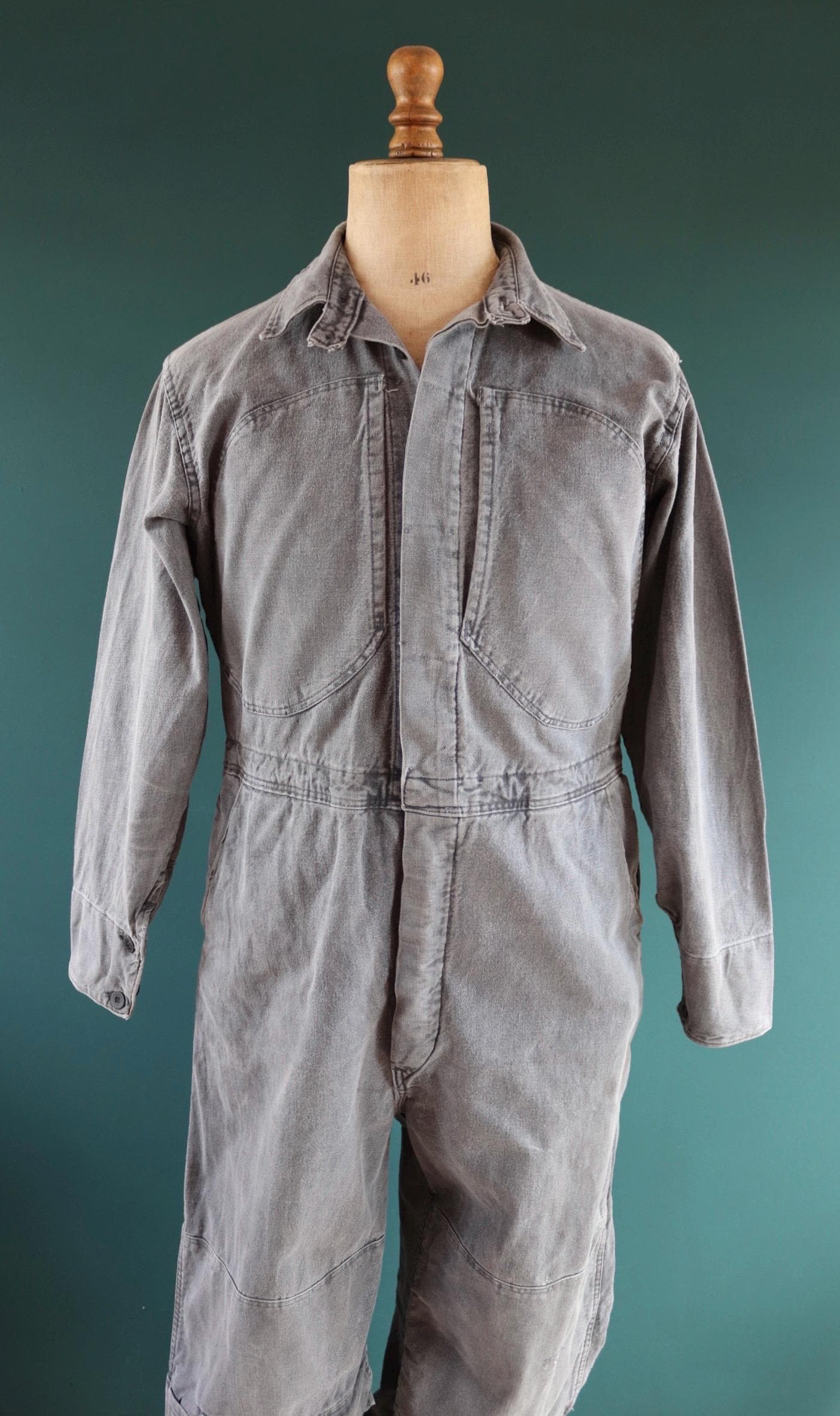 Vintage 1950s Swedish workwear coveralls - black cotton overalls - military tank crew mechanic - 46” x 38” x 29”