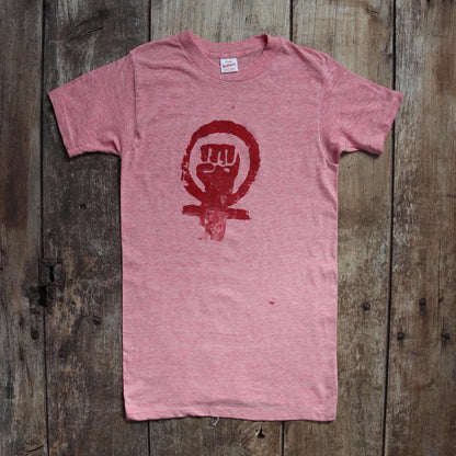 Vintage 1970s 80s pink marl t shirt - womens rights - feminist activism - 30” chest