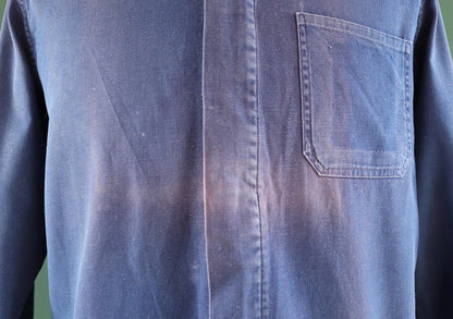 Vintage 1970s French blue workwear jacket - sun faded cotton twill - 46” chest - bleu de travail