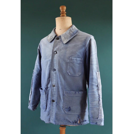 Vintage French blue moleskin jacket - Le Laboureur - 1960s chore coat - distressed condition workwear - 42” chest - faded bleu de travail