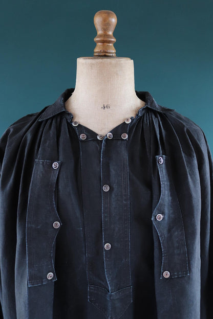 Antique 1900s French biaude - indigo workwear - 90” chest - vintage smock