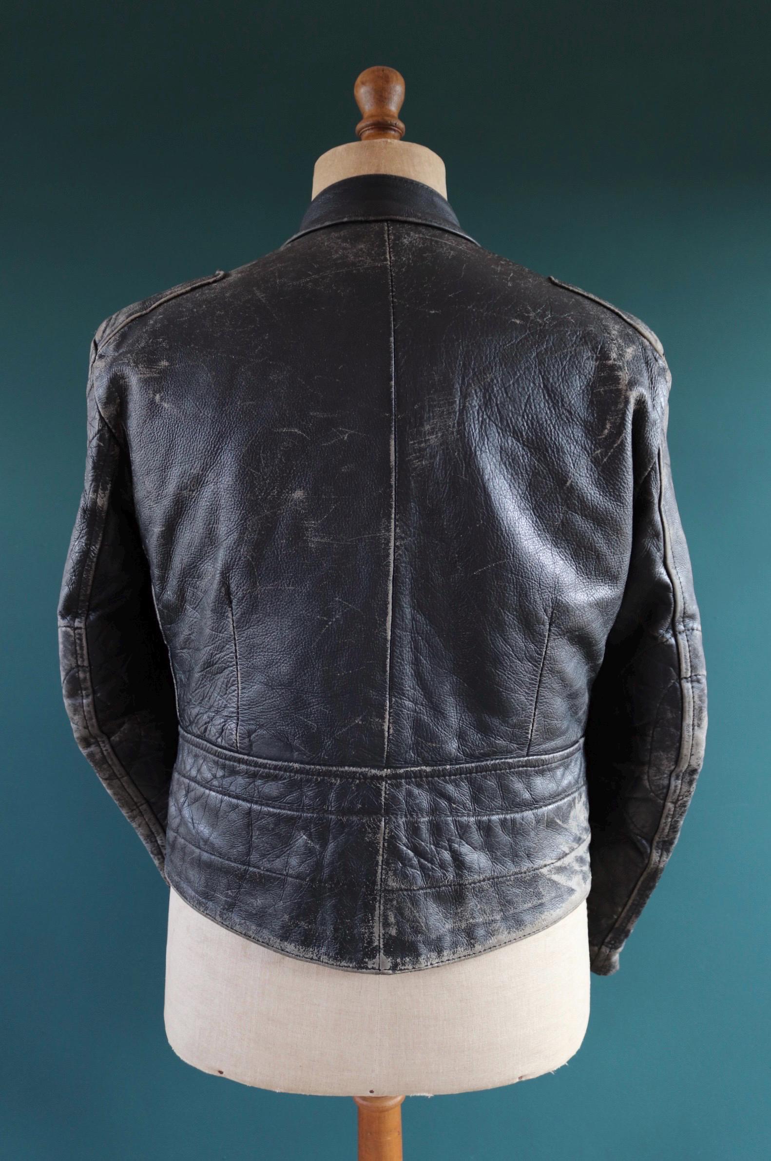 Vintage 1980s British black leather cafe racer jacket - 38” chest