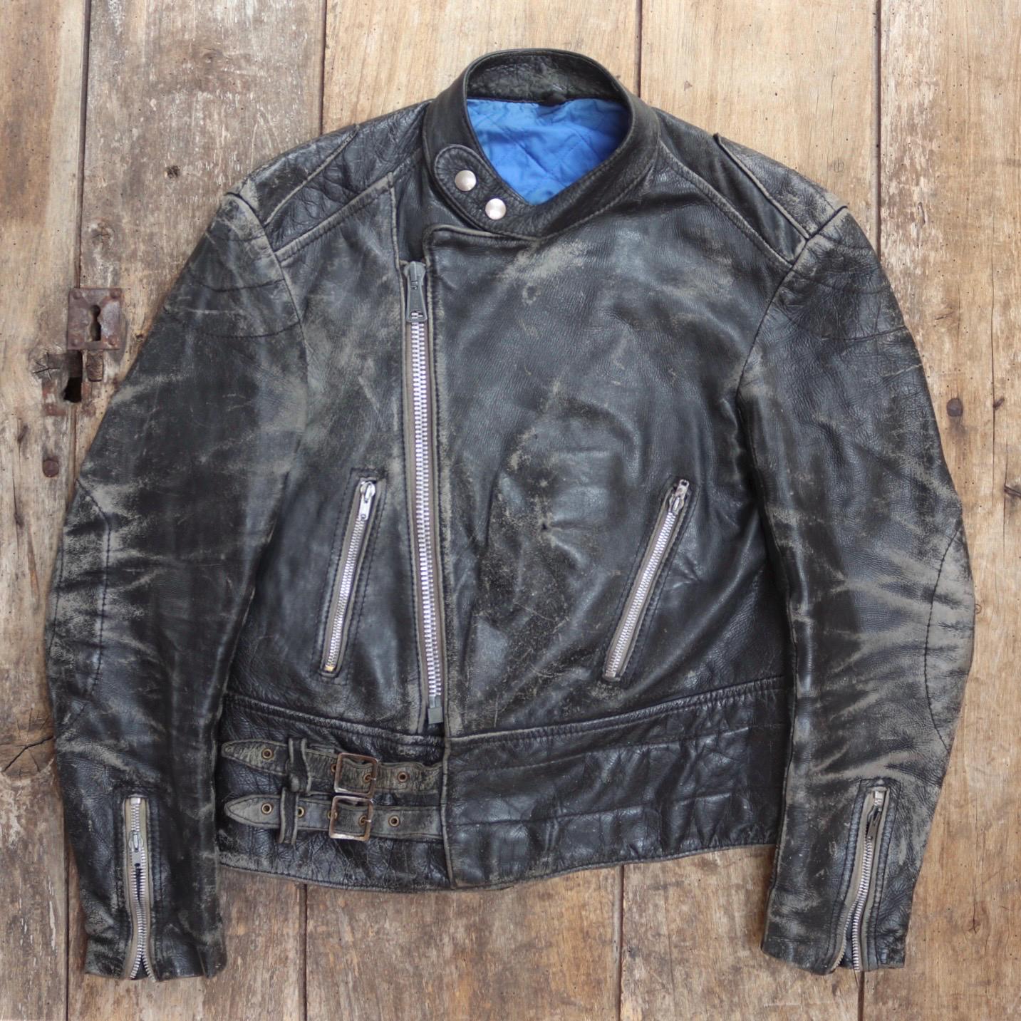 Vintage 1980s British black leather cafe racer jacket - 38” chest